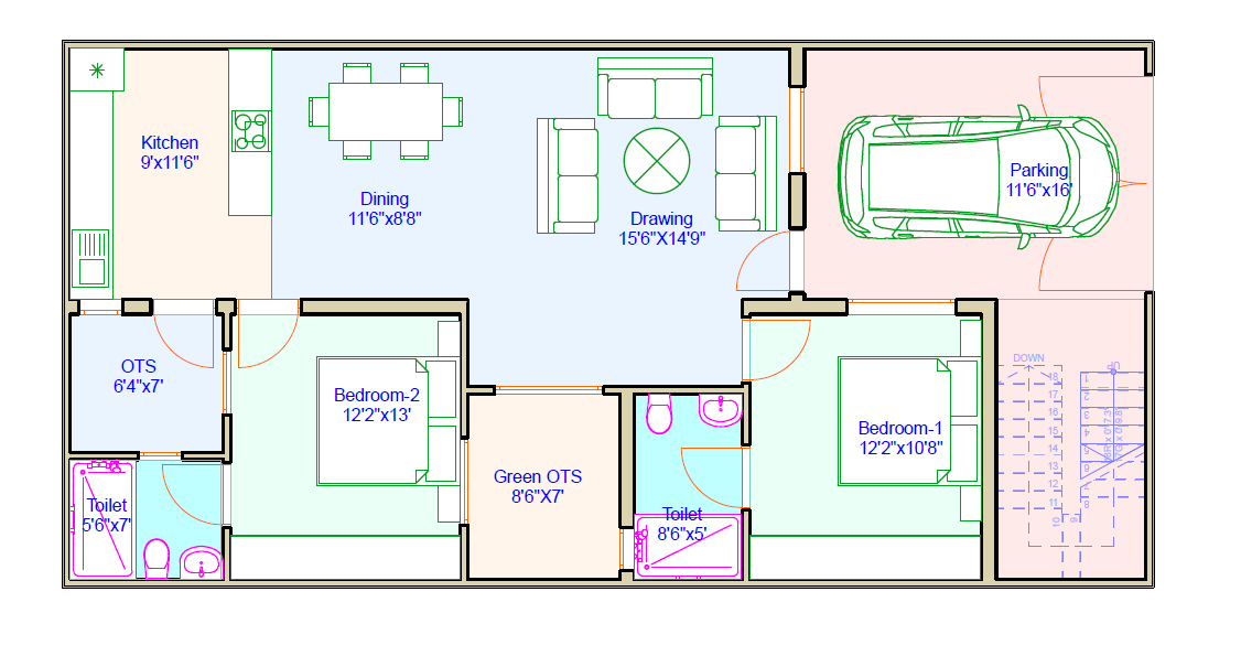 20ft x 50ft house plan option 1