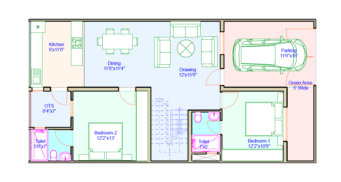 20ft x 50ft house plan option 2